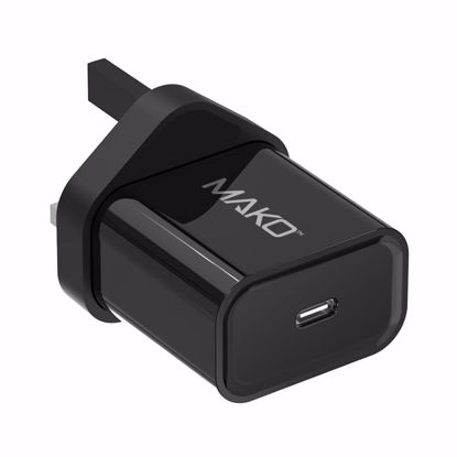 Picture of Mako Mako 20W UK Mains Charger for USB-C in Black in Bulk