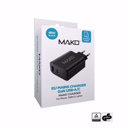 Picture of Mako Mako 48W GaN2 EU Mains Charger for USB-C/USB-A in Black